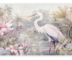 Artgeist Fototapetas - Heron wading in a pond - illustration in bright colours