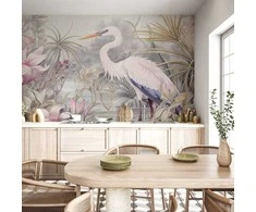 Artgeist Fototapetas - Heron wading in a pond - illustration in bright colours