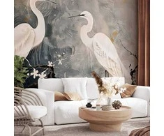 Artgeist Fototapetas - Herons and cherry blossoms - oriental-style illustration depicting birds