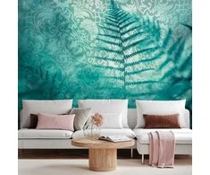 Artgeist Fototapetas - In a forest retreat - abstract composition with ferns and patterns