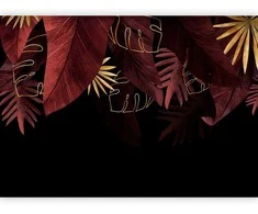Artgeist Fototapetas - Jungle and composition - red and auksinis leaf motif on juodas background