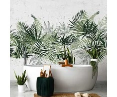 Artgeist Fototapetas - Jungle and žalias plume - large tropical leaves on a baltas background
