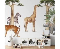 Artgeist Fototapetas - Jungle Animals on Baltas Background Made With Watercolour Technique