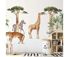 Artgeist Fototapetas - Jungle Animals on Baltas Background Made With Watercolour Technique