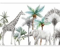 Artgeist Fototapetas - Jungle Animals Wallpaper for Children's Room in Cartoon Style