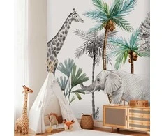 Artgeist Fototapetas - Jungle Animals Wallpaper for Children's Room in Cartoon Style
