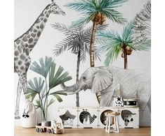 Artgeist Fototapetas - Jungle Animals Wallpaper for Children's Room in Cartoon Style