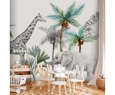 Artgeist Fototapetas - Jungle Animals Wallpaper for Children's Room in Cartoon Style