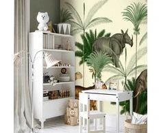 Artgeist Fototapetas - Jungle Land With Animals in the Style of Old Engravings