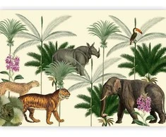 Artgeist Fototapetas - Jungle Land With Animals in the Style of Old Engravings