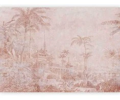 Artgeist Fototapetas - Landscape with temple - engraving of Indian architecture with palm trees