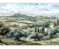 Artgeist Fototapetas - Landscape with Žalias Fields and Trees Tuscan Sunny View