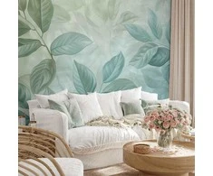 Artgeist Fototapetas - Large Leaves in Shades of Žalias-Mint: Botanical Motif