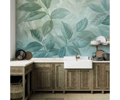 Artgeist Fototapetas - Large Leaves in Shades of Žalias-Mint: Botanical Motif