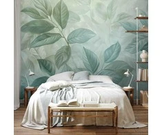 Artgeist Fototapetas - Large Leaves in Shades of Žalias-Mint: Botanical Motif