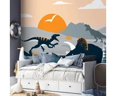 Artgeist Fototapetas - Last dinosaurs with oranžinis - abstract landscape for a room
