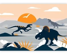 Artgeist Fototapetas - Last dinosaurs with oranžinis - abstract landscape for a room