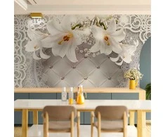 Artgeist Fototapetas - Lilies and Quilted Background