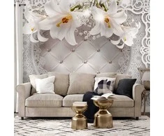 Artgeist Fototapetas - Lilies and Quilted Background