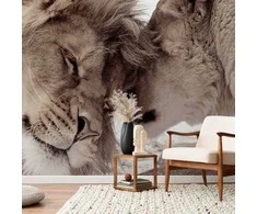 Artgeist Fototapetas - Lion Tenderness (Sepia)