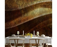 Artgeist Fototapetas - Liquid auksinis - abstract wavy composition with leaf patterns