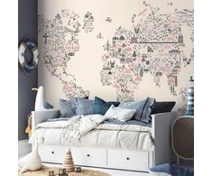 Artgeist Fototapetas - Map With Icons - Cartoon Representation of the World in Pastel Colours