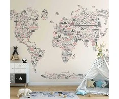 Artgeist Fototapetas - Map With Icons - Cartoon Representation of the World in Pastel Colours