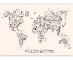 Artgeist Fototapetas - Map With Icons - Cartoon Representation of the World in Pastel Colours