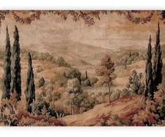 Artgeist Fototapetas - Mediterranean landscape - old tapestry with a hill and a lake
