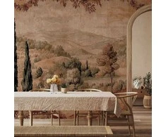 Artgeist Fototapetas - Mediterranean landscape - old tapestry with a hill and a lake