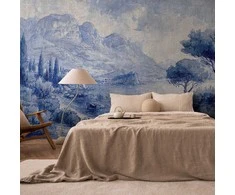 Artgeist Fototapetas - Mėlyna Bay - Italian landscape of Lake Como painted with mėlynas ink