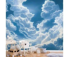 Artgeist Fototapetas - Mėlyna Sky Breaking Through Baltas Fluffy Clouds