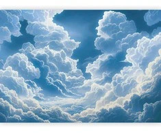 Artgeist Fototapetas - Mėlyna Sky Breaking Through Baltas Fluffy Clouds