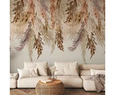 Artgeist Fototapetas - Minimalist boho landscape - dangling leaves in beige colours