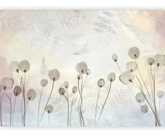 Artgeist Fototapetas - Minimalist meadow - floral motif in light shades with reflections
