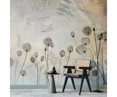 Artgeist Fototapetas - Minimalist meadow - floral motif in light shades with reflections