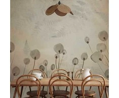 Artgeist Fototapetas - Minimalist meadow - floral motif in light shades with reflections