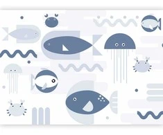 Artgeist Fototapetas - Minimalist ocean - geometric fish and crabs in water for kids