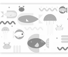 Artgeist Fototapetas - Minimalist pilkas ocean - geometric fish in water for children