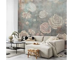 Artgeist Fototapetas - Misty nature - muted rose flowers on a background in pilkas tones