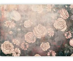 Artgeist Fototapetas - Misty nature - oranžinis flowers on a non-uniformly textured background