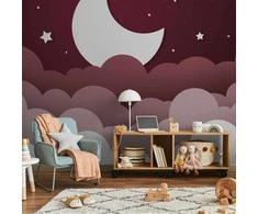 Artgeist Fototapetas - Moon dream - clouds in a maroon sky with stars for children