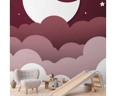 Artgeist Fototapetas - Moon dream - clouds in a maroon sky with stars for children