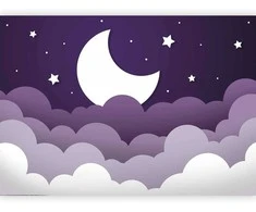 Artgeist Fototapetas - Moon dream - clouds in a violetinė sky with stars for children