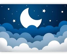 Artgeist Fototapetas - Moon dream - clouds on a dark mėlynas sky with stars for children