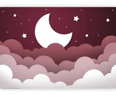 Artgeist Fototapetas - Moon dream - clouds in a maroon sky with stars for children