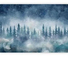 Artgeist Fototapetas - Night landscape - landscape of a misty forest at night with a starry sky
