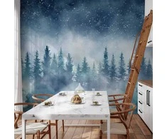 Artgeist Fototapetas - Night landscape - landscape of a misty forest at night with a starry sky