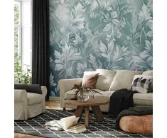 Artgeist Fototapetas - Ornaments in Worn Muted Turquoises: Delicate Plant Pattern