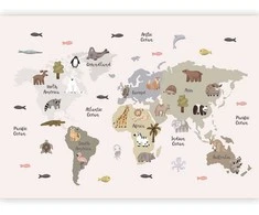Artgeist Fototapetas - Pastel Map - Animals and Continents for Children's Room